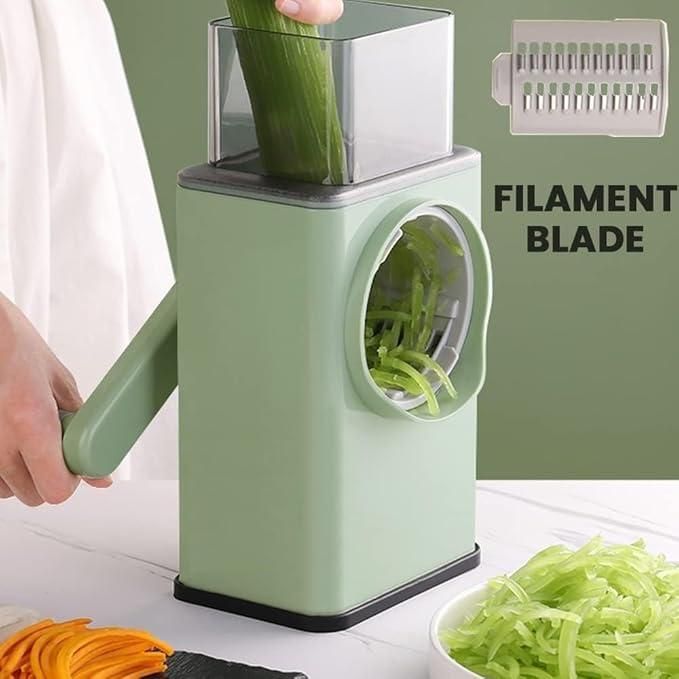 Manual Rotary Drum Vegetable Grater & Slicer – 3-in-1 Kitchen Cutter with Stainless Steel Blades